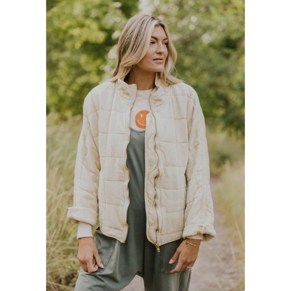 Free People Dolman Quilted Knit Jacket Size Medium Pale Pink Beige